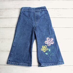 Vintage Denim Blue Jeans Baby Girl's Size 12 Months Flowers Flare